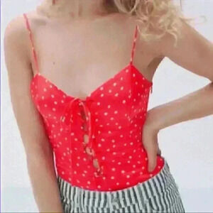 Zara Satin Red Star Lace Up Bodysuit